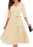 Mikasi Vintage Rockabilly Midi Kleid mit 3/4 Ärmeln und V-Ausschnitt für Hochzeiten und Cocktailpartys